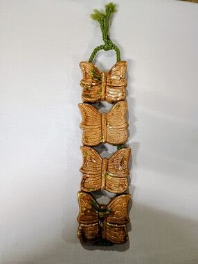Handcrafted Ceramic Gold Butterfly Wall Hanging - Macrame